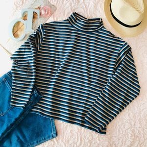 Vintage Striped Mock Neck Top